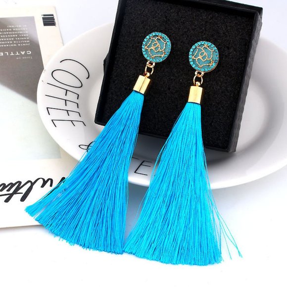Jewelry - Blue Bohemian Tassel Earrings
